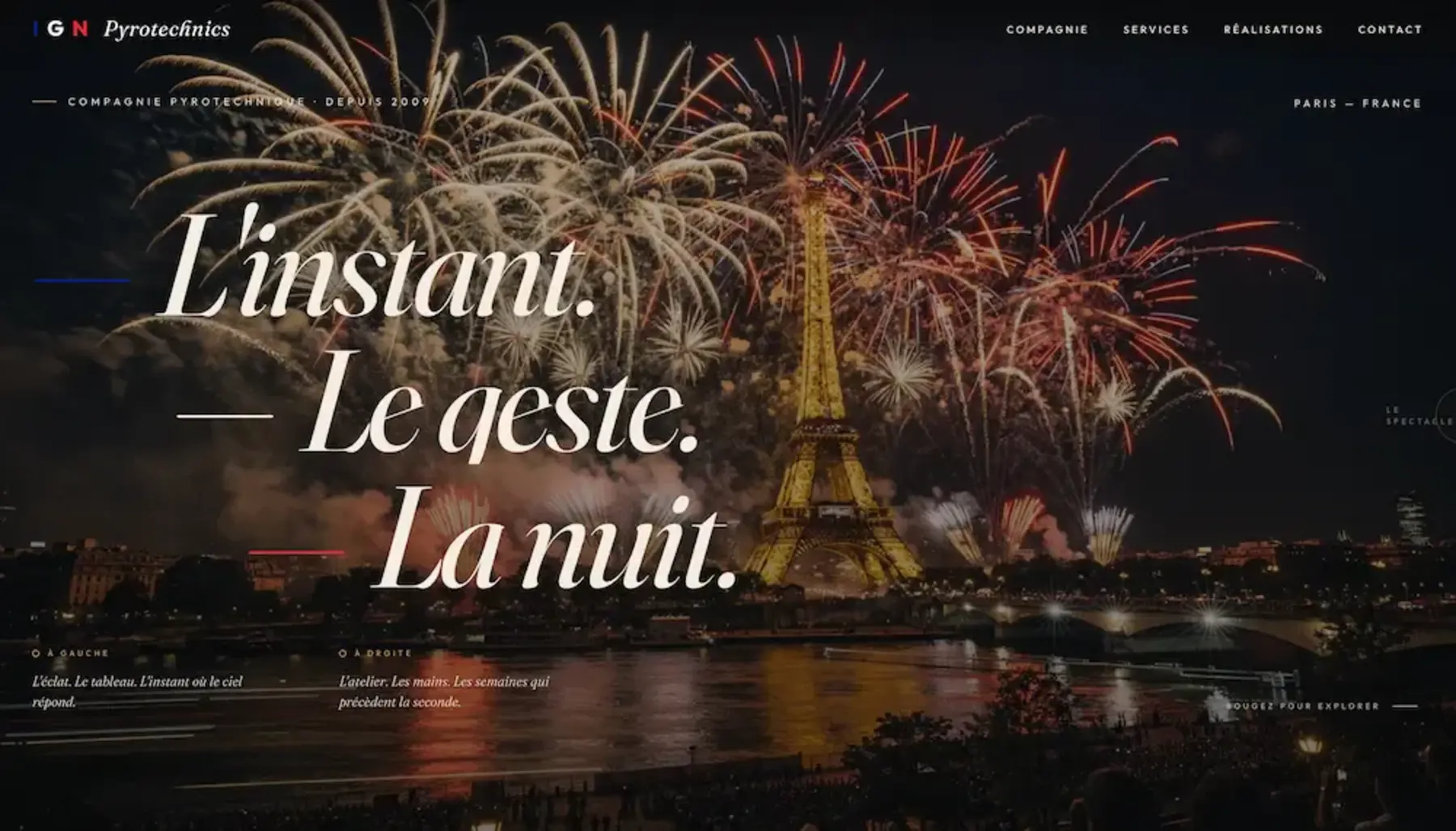 Site internet de la compagnie fictive IGN Pyrotechnics — création site vitrine