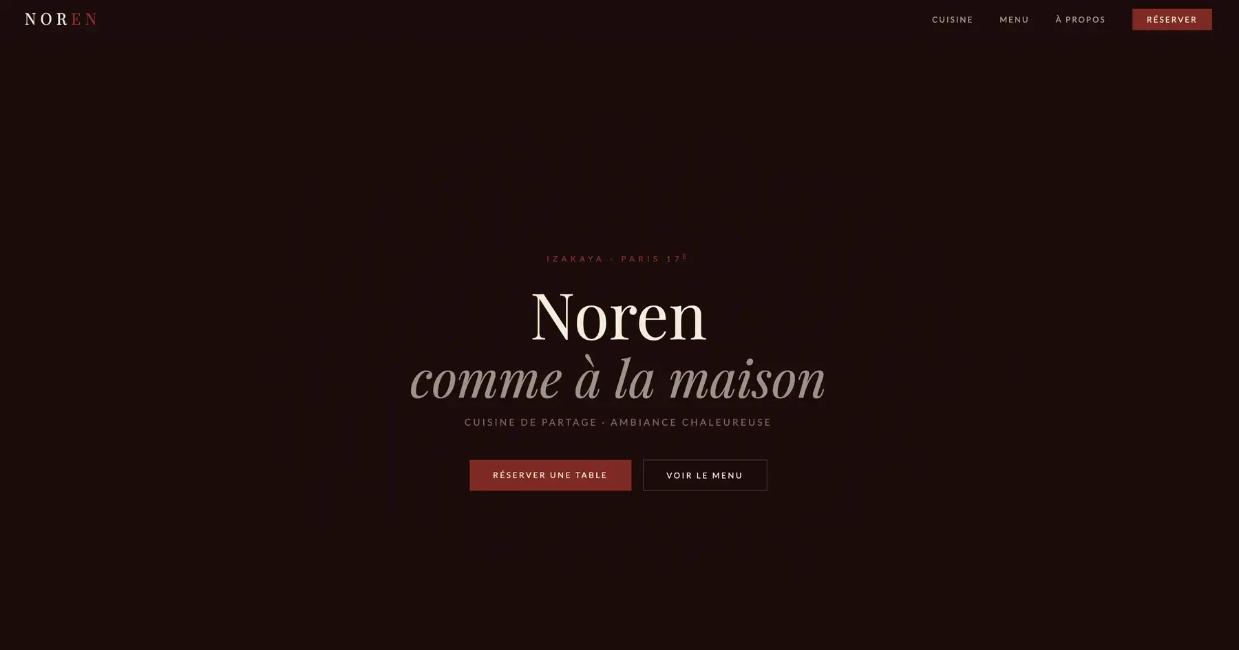 Site internet Noren, restaurant japonais dans le style des izakayas de Tokyo